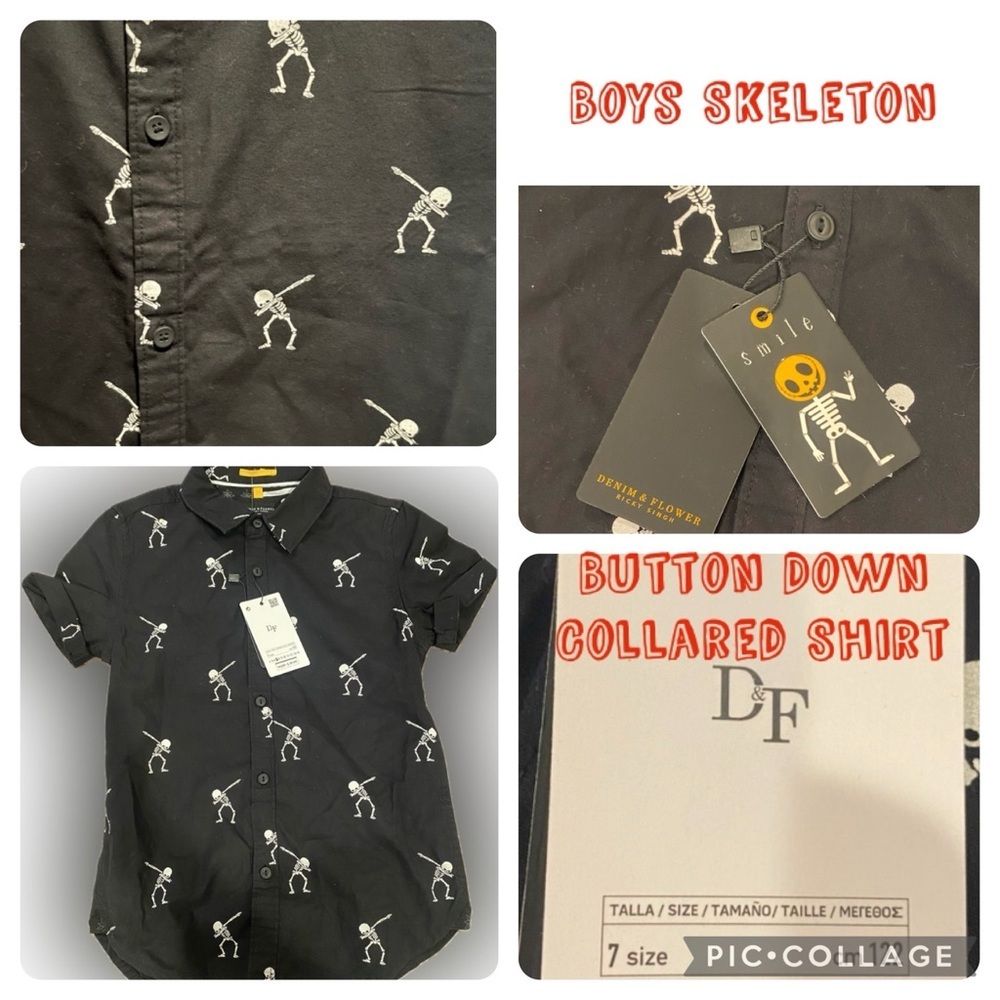 Denim & Flower NWT boys skeleton button down